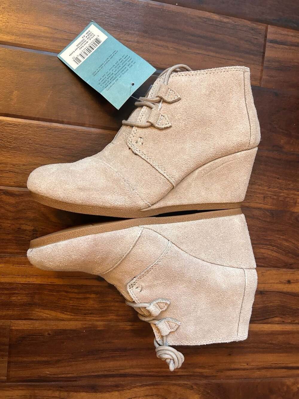 TOMS Women's Kala Lace-Up Wedge Ankle Boots in Desert Taupe Suede boho NWT - Picture 3 of 12